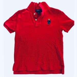 Polo Bear Cotton Mesh Polo Shirt, Red Size 6